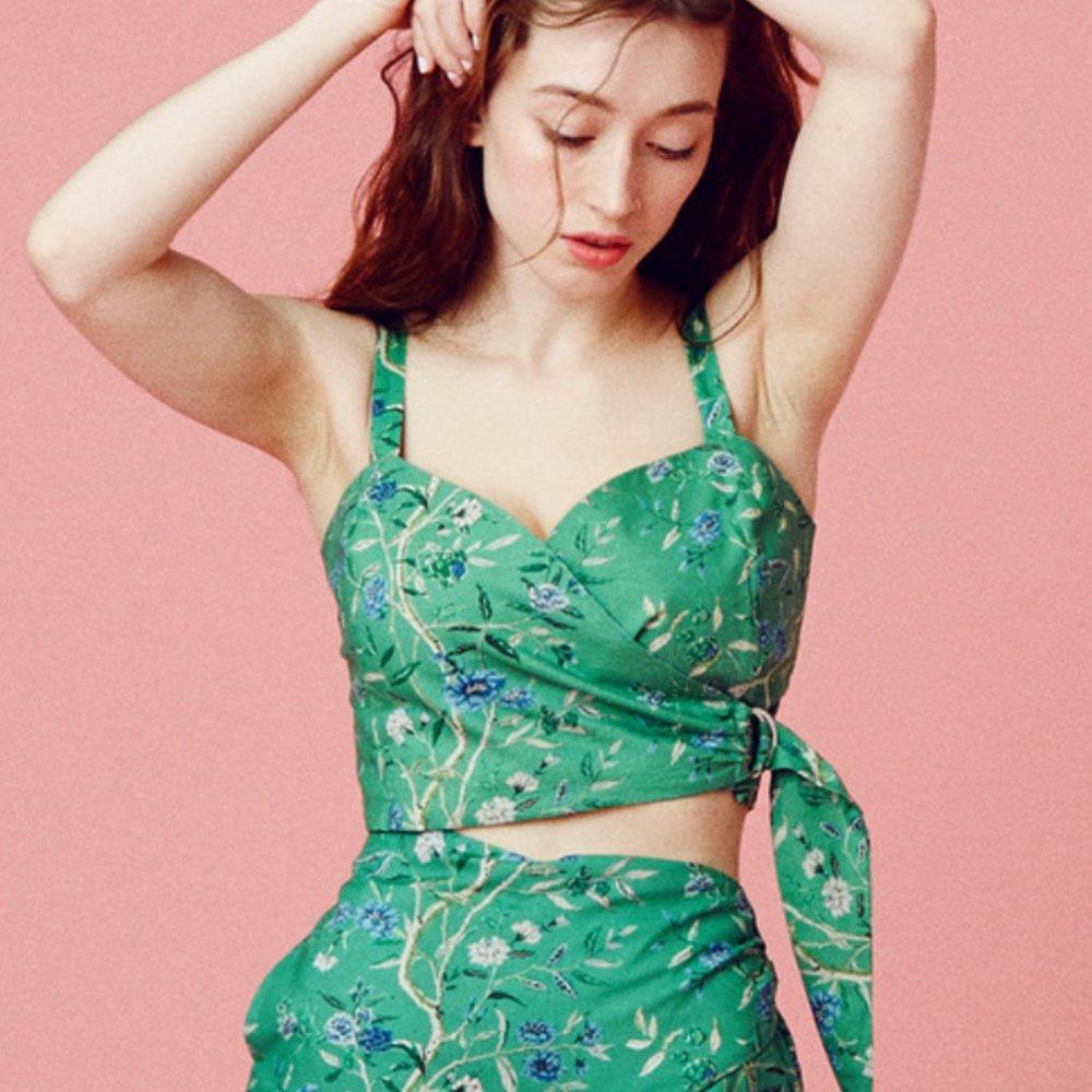 Samantha Pleet Green Wallpaper Curtain Blouse